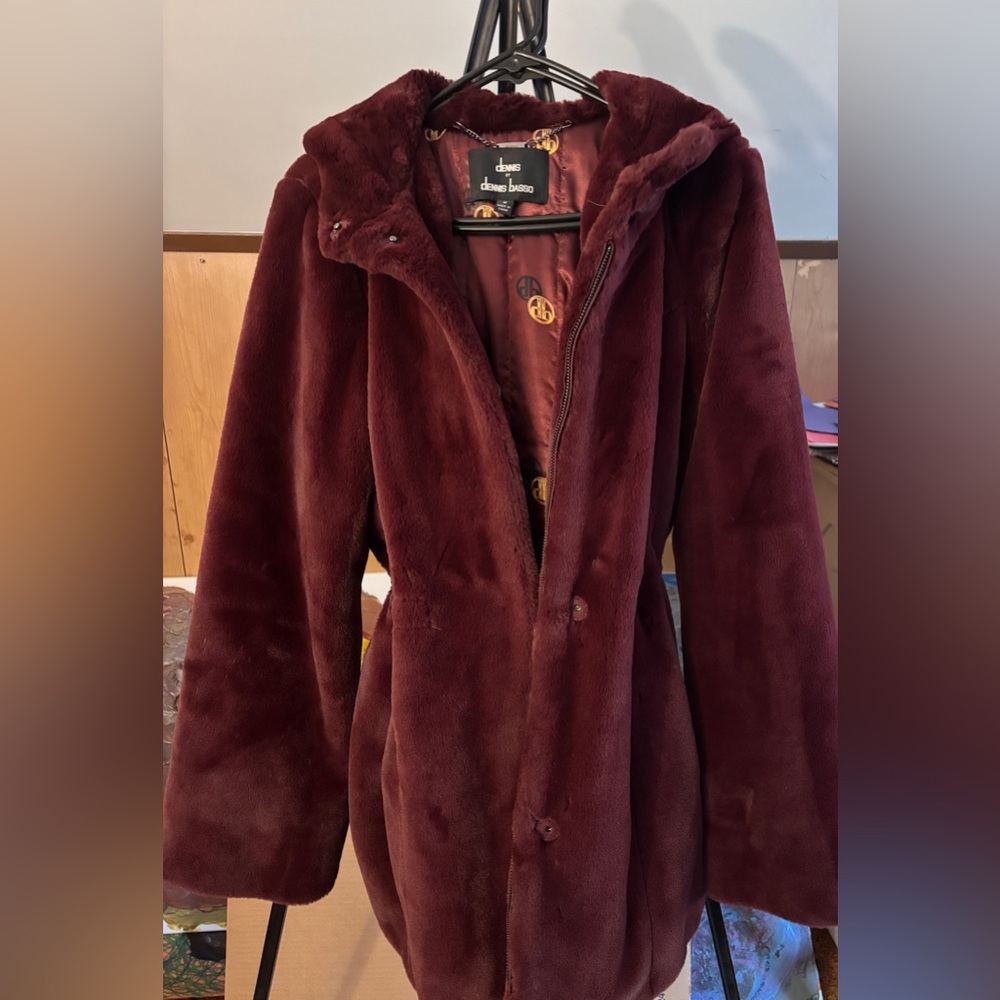 Dennis Basso Deep Maroon Faux Fur Jacket